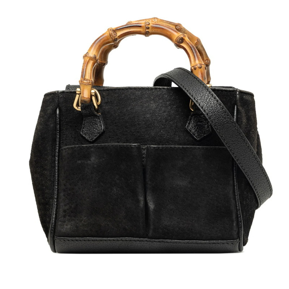 Gucci Bamboo Handbag Shoulder Bag 2WAY 007 1793 0238 Black Suede Leather Wome...